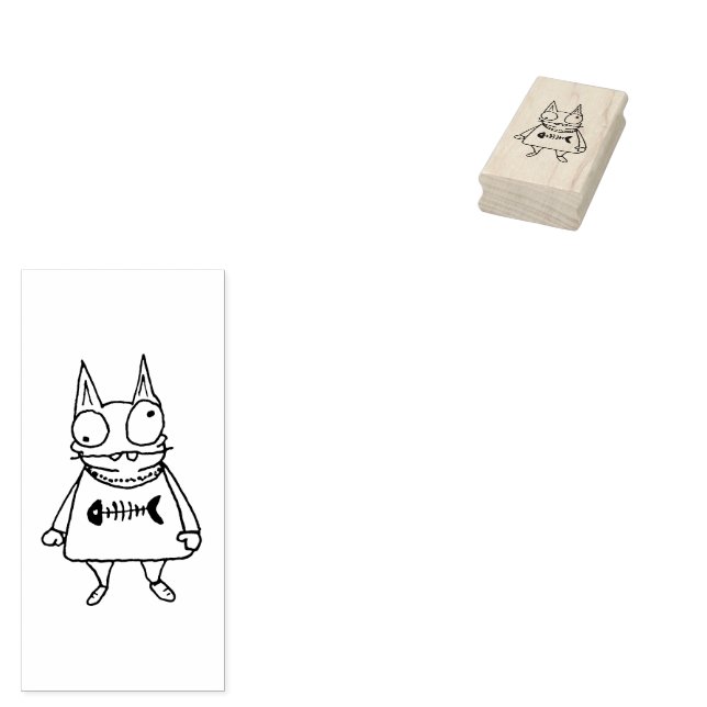 Cartoon Kitten Rubber Stamp (Stamped)