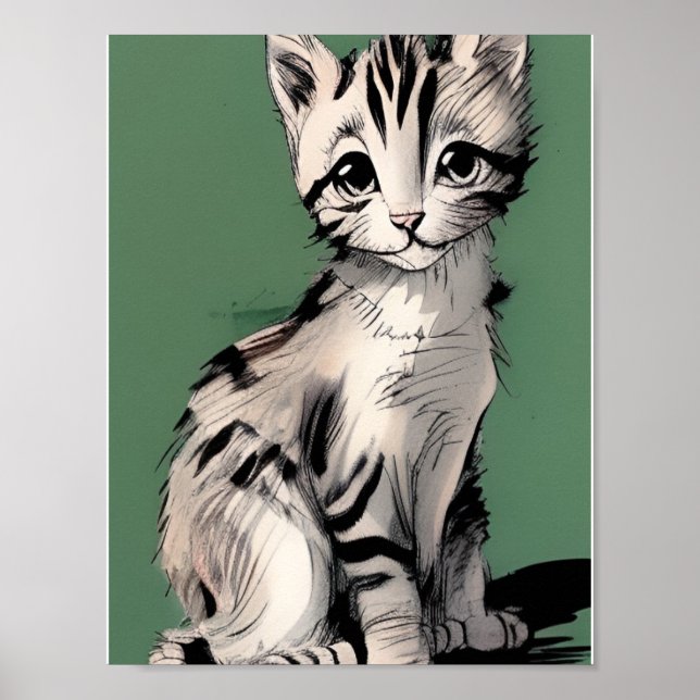 Cartoon kitten striped kitty voices green poster (Front)