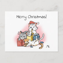 Cartoon Kittens unwrapping Christmas Presents