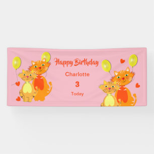 Cartoon Kitty Cat Kids Happy Birthday Personalised Banner