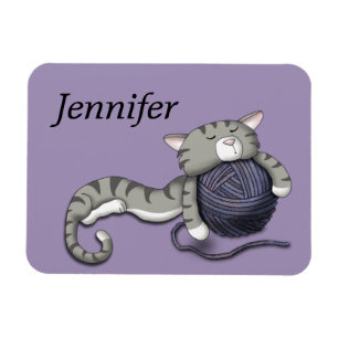 Cartoon Kitty with ball of yarn Magnet