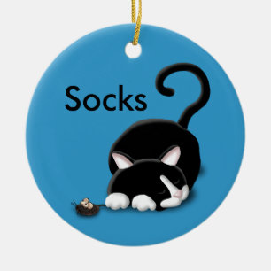 Cartoon Kitty with toy mouse Ceramic Tree Decoration