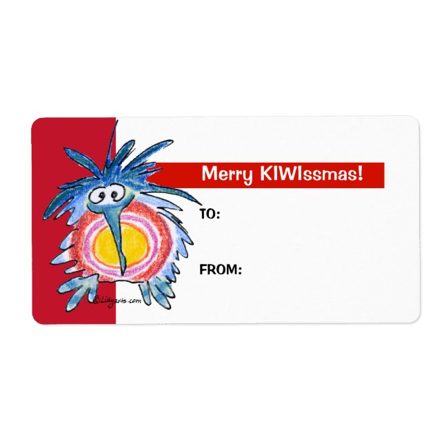 Cartoon Kiwi Bird 4 Christmas Gift Tag Labels (Front)