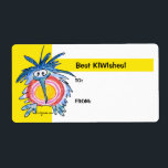 Cartoon Kiwi Bird 4b Yellow Gift Tag Labels<br><div class="desc">Here are some fun Christmas gift tags to decorate your presents with a fun cute baby kiwi bird all decked out in brightly coloured holiday feathers. You can change the "Best KIWIshes" text to your own saying, "Have aviary Happy Birthday, Holiday KIWIshes, or Congratulations " Hit the customise it button...</div>