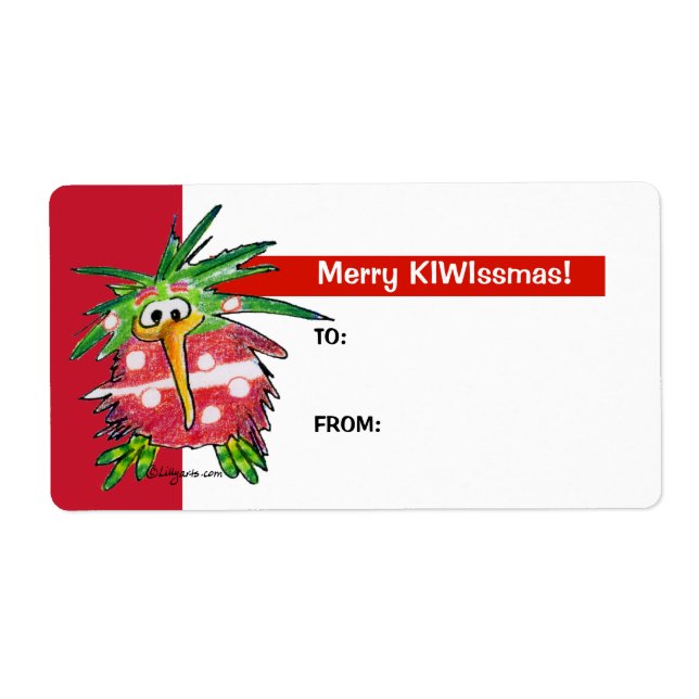 Cartoon Kiwi Bird Cute Christmas Gift Tag Labels (Front)