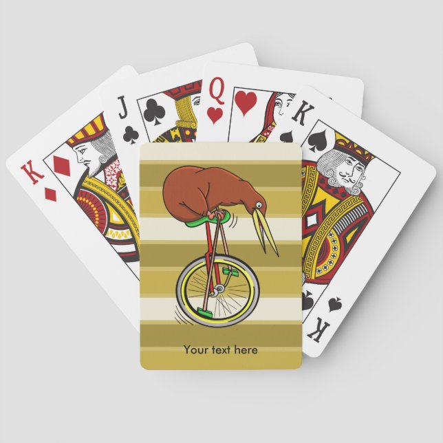 Cartoon Kiwi Bird Unicyling Playing Cards (Back)