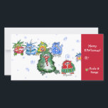 Cartoon Kiwi Merry Christmas Card<br><div class="desc">Seven funny and cute cartoon baby kiwi birds are all dressed up in holiday fare for the season. Card reads "Merry KIWIssmas"... with oen white swirl on the red bar, and a small heart next to the names: "Koala & Kanga" A perfect way to send light hearted whimsical jolly wishes...</div>