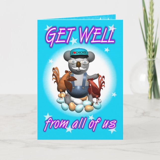 Cartoon Koala Chicken Get Well Card (Front)
