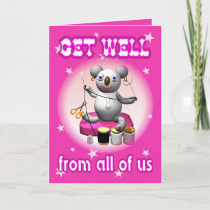 Cartoon Koala Get Well Seamtress Card