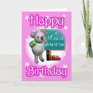 Cartoon Koala Happy Birthday Teacher-blank inside Card