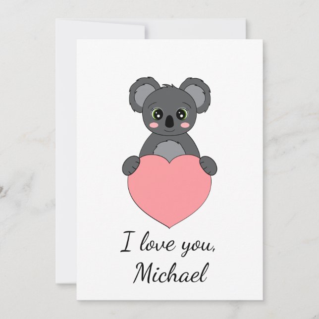 Cartoon koala in love Valentine Holiday Card (Front)