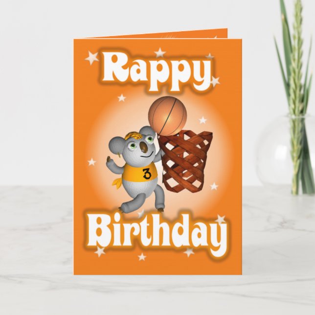 Cartoon Koala Playing Basketball Happy Birthday Card (Front)