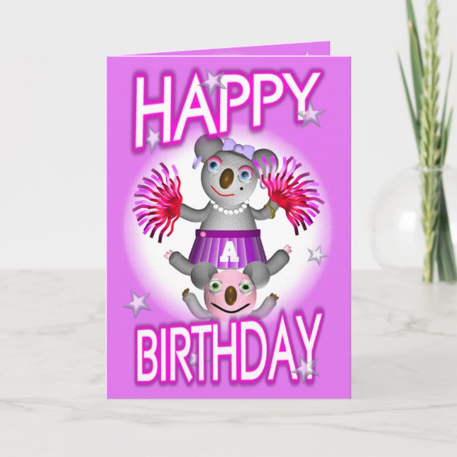 Cartoon Koala We Cheer 4U Birthday Card (Front)