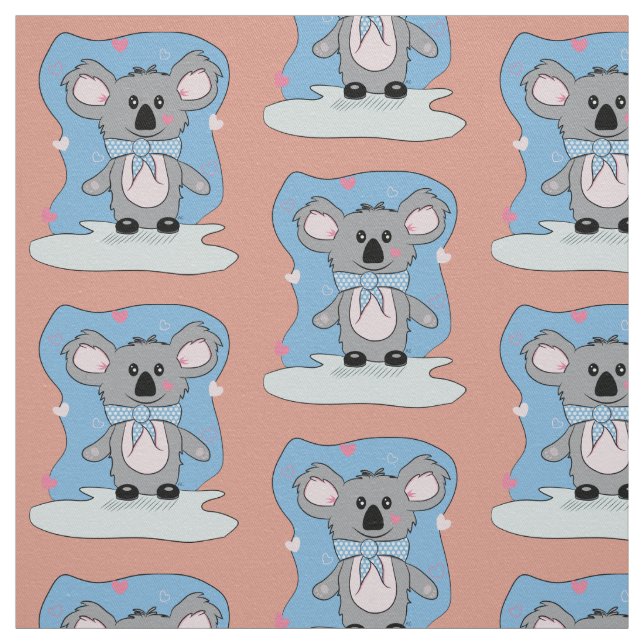 Cartoon Koala with Hearts Kid Fabric (Swatch)
