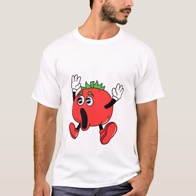 Cartoon La Tomatina Shocked Tomato T-Shirt (Front)