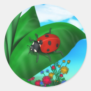 Cartoon Lady Bug Classic Round Sticker