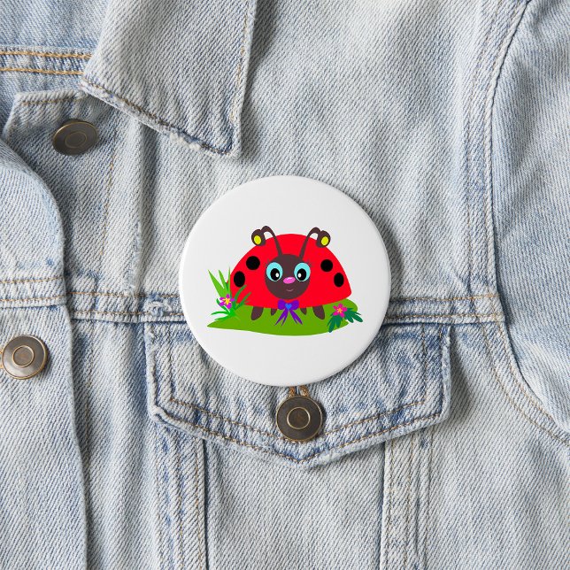 Cartoon Ladybug Bow and Flowers 7.5 Cm Round Badge (Creator Uploaded)