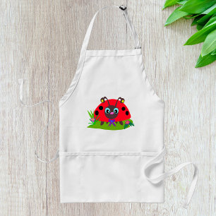 Cartoon Ladybug Bow and Flowers Standard Apron