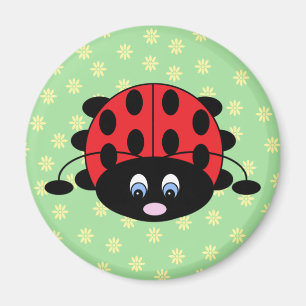 Cartoon Ladybug with Flowers Magnet
