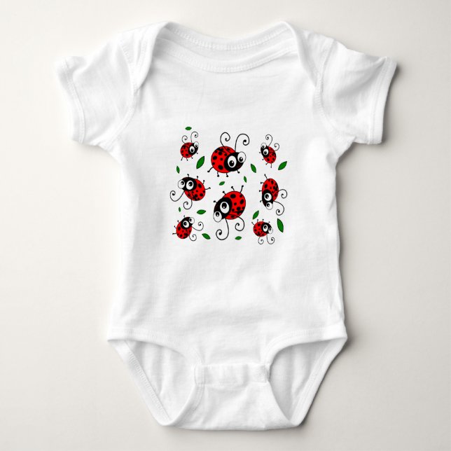 Cartoon ladybugs pattern baby bodysuit (Front)