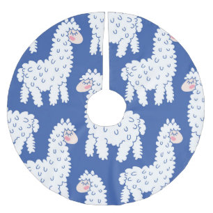 Cartoon lama alpaca, vintage pattern brushed polyester tree skirt