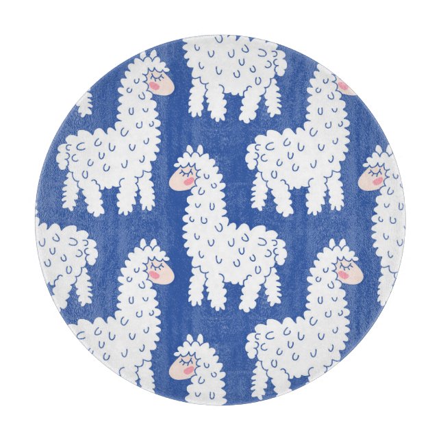 Cartoon lama alpaca, vintage pattern cutting board (Front)