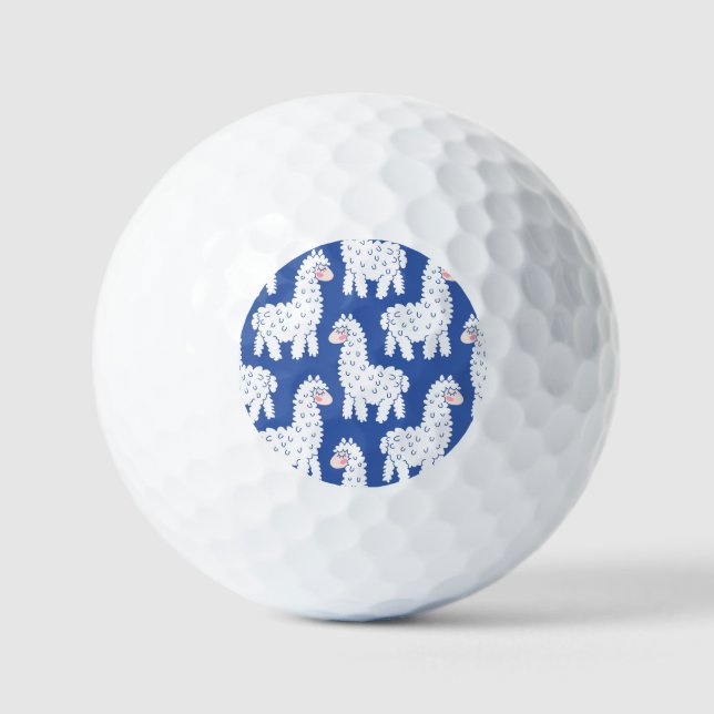 Cartoon lama alpaca, vintage pattern golf balls (Front)