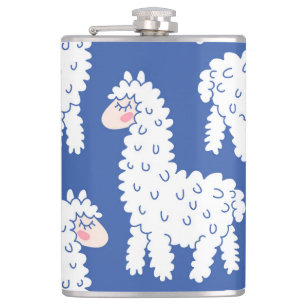 Cartoon lama alpaca, vintage pattern hip flask
