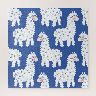 Cartoon lama alpaca, vintage pattern jigsaw puzzle
