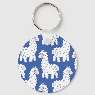 Cartoon lama alpaca, vintage pattern key ring