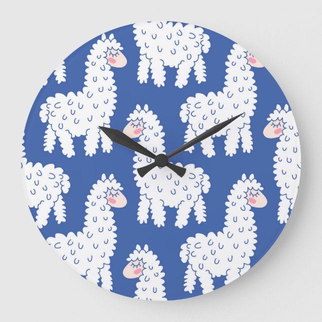 Cartoon lama alpaca, vintage pattern large clock (Front)