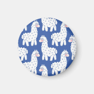 Cartoon lama alpaca, vintage pattern magnet