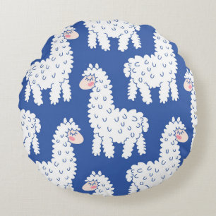 Cartoon lama alpaca, vintage pattern round cushion