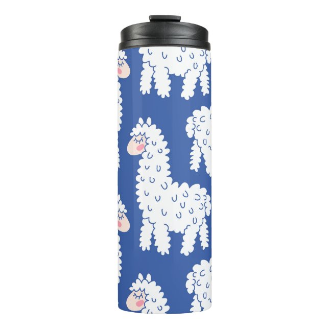 Cartoon lama alpaca, vintage pattern thermal tumbler (Front)