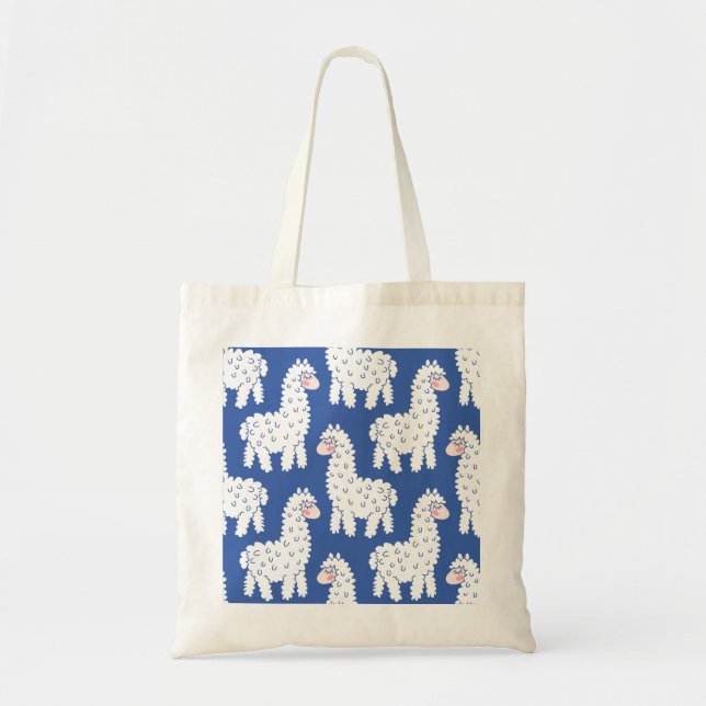 Cartoon lama alpaca, vintage pattern tote bag (Front)