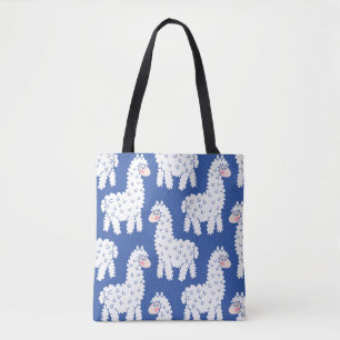 Cartoon lama alpaca, vintage pattern tote bag