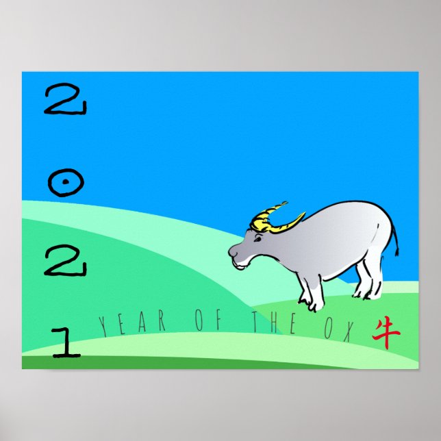 Cartoon Landscape Ox Chinese New Year 2021 HorP Poster (Front)