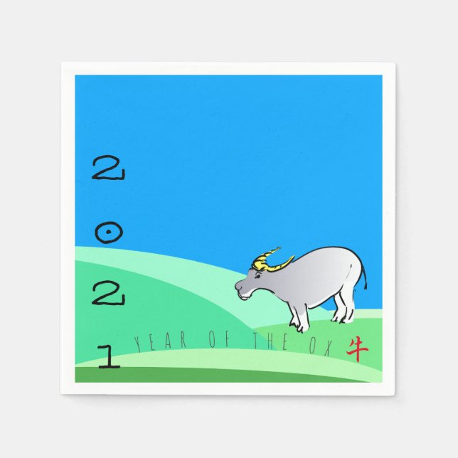Cartoon Landscape Ox Chinese New Year Zodiac PN Napkin (Front)