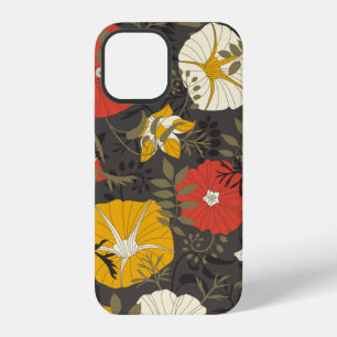 cartoon leaves and flowers on a dark background in iPhone 12 case