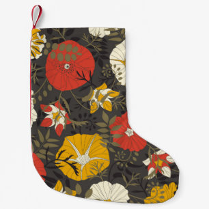 cartoon leaves and flowers on a dark background in small christmas stocking