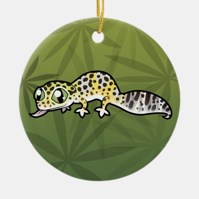 Cartoon Leopard Gecko (add your own message) Ceramic Tree Decoration (Front)