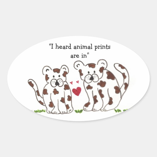 Cartoon Leopards with Cute Saying Oval Sticker (Front)