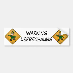 Cartoon Leprechaun Warning Sign Bumper Sticker