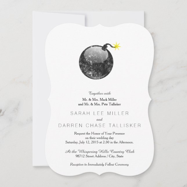 Cartoon Letterpress Style Bomb Invitation (Front)