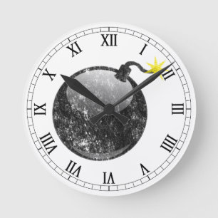Cartoon Letterpress Style Bomb Round Clock