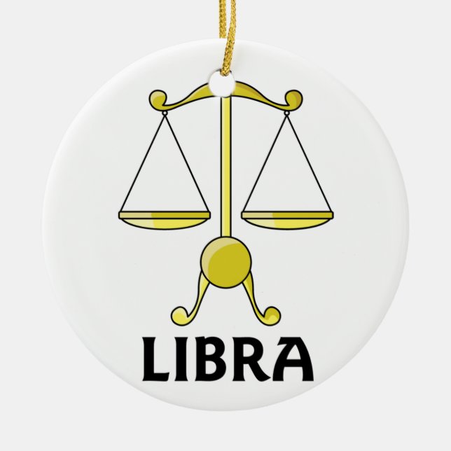Cartoon Libra Scales Ceramic Tree Decoration (Front)