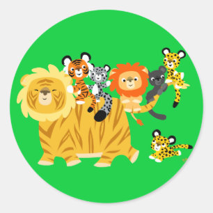 Cartoon Liger and Friends round sticker