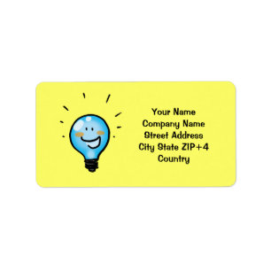 Cartoon light bulb character label