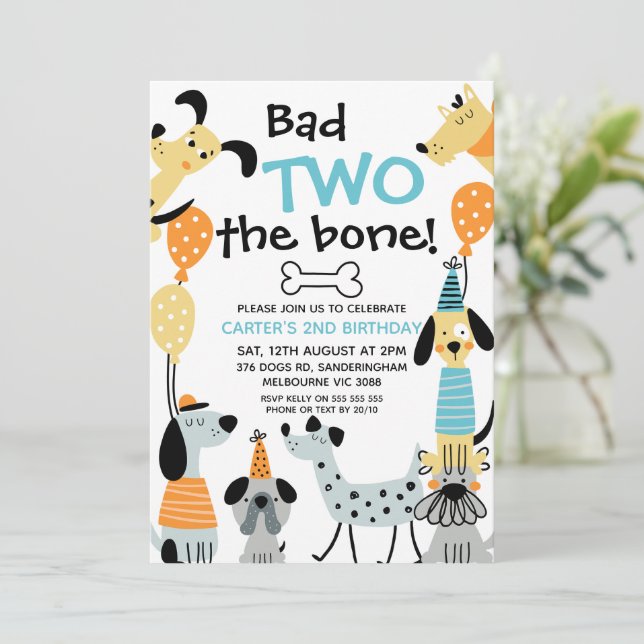 Cartoon Like Bad Two The Bone Dogs 2nd Birthday  Invitation (Standing Front)