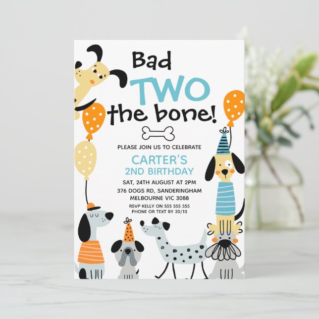 Cartoon Like Bad Two The Bone Dogs 2nd Birthday  Invitation (Standing Front)